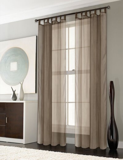 -61000CN- 2er-Pack Gardinen Transparent Vorhang Set Wohnzimmer Voile Schlaufenschal mit Bleibandabschluß Nougat HxB 245x140 cm