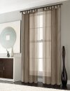 -61000CN- 2er-Pack Gardinen Transparent Vorhang Set Wohnzimmer Voile Schlaufenschal mit Bleibandabschluß Nougat HxB 245x140 cm