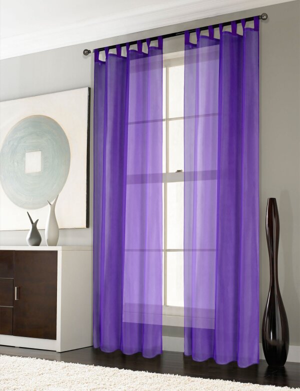 -61000CN- 2er-Pack Gardinen Transparent Vorhang Set Wohnzimmer Voile Schlaufenschal mit Bleibandabschluß Lila HxB 225x140 cm