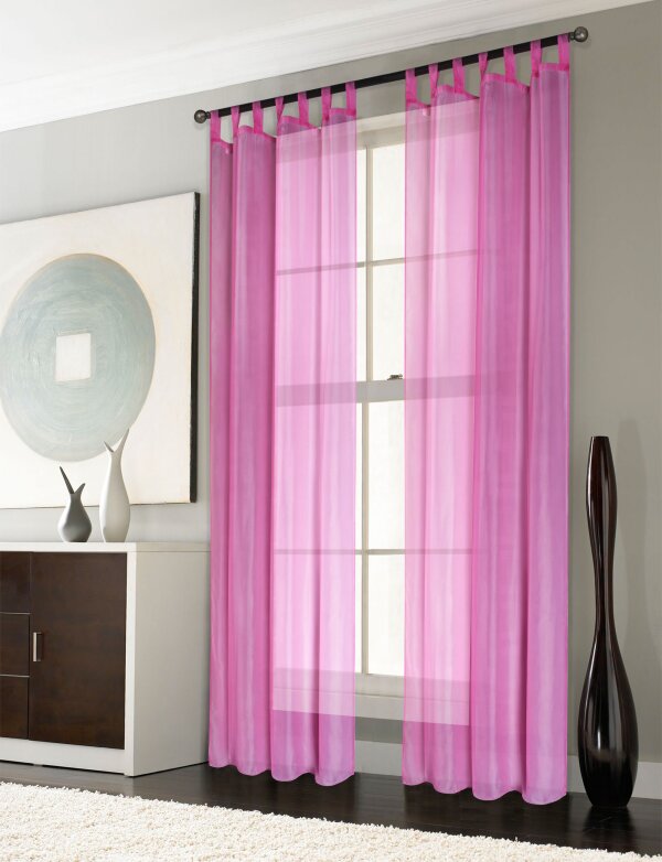 -61000CN- 2er-Pack Gardinen Transparent Vorhang Set Wohnzimmer Voile Schlaufenschal mit Bleibandabschluß Rosa HxB 225x140 cm