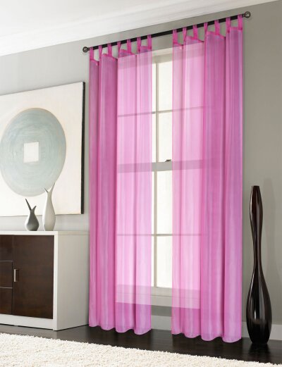 -61000CN- 2er-Pack Gardinen Transparent Vorhang Set Wohnzimmer Voile Schlaufenschal mit Bleibandabschluß Rosa HxB 245x140 cm