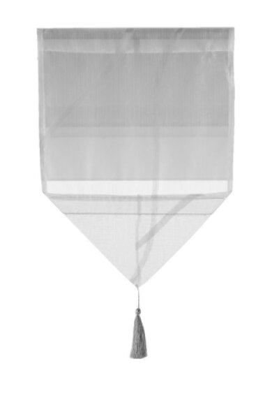 -10000329- Grau HxB 40x30 cm Scheibenhänger Dreieck Voile Scheibengardine »Artvin« Beschwerung Bommel Küche
