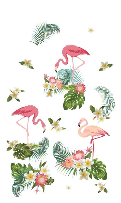 -204902- Flamingos 2 Stück 245x140 Vorhang Schal Blickdicht verdeckte Schlaufen Digitaldruck Gardine -204902-