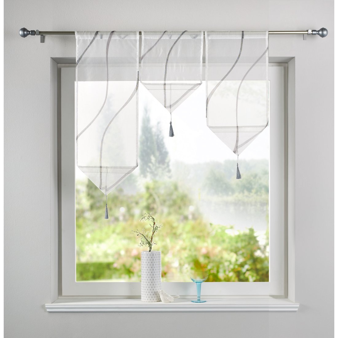 Gardinen-Set Fertiggardine Fenstergardine weiß Voile mit Gipüre 400/160 3 tlg 