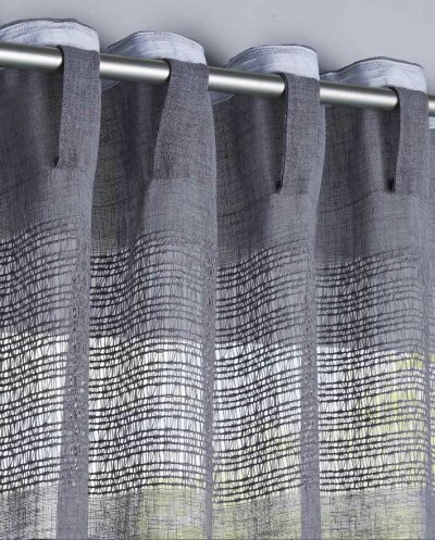 -20190340- Grau HxB 254x140 cm Gardine Voile »Sanremo« Landhaus-Stil Querstreifen einen Häkel Optik Netzstruktu