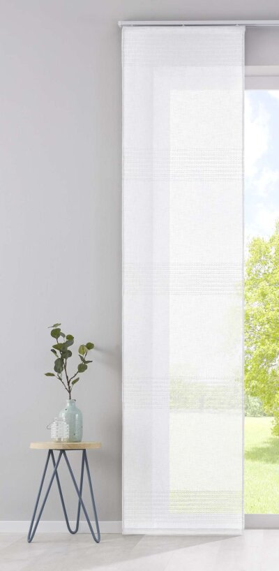-20190342- Weiß HxB 245x60 cm Flächenvorhang Voile »Sanremo« Landhaus-Stil Querstreifen einen Häkel Optik