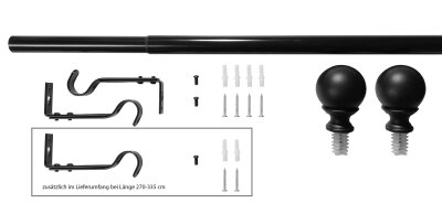 -2021191- Schwarz 170-335 cm Ausziehbare Gardinenstange »Köln« Ø22/25 mm Komplettset zum sofortigen Montieren