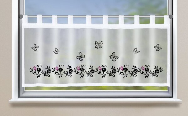 -2022410- Schmetterling Schwarz HxB 45x140 cm Scheibengardine »Bodrum« Sichtschutz Dekoration Transparent Voile Bedruckt
