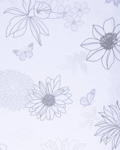 Schiebevorhang, mit Klettband, Farbe Grau, Design Flower-Mix, Blumen, Transparent, Waschbar, Maße HxB 245x60 cm