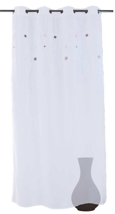 Dekoschal, mit Ösen, Farbe Creme, Design Kreise, Punkte, Bestickt, Halbtransparent, Waschbar, Maße HxB 225x140 cm