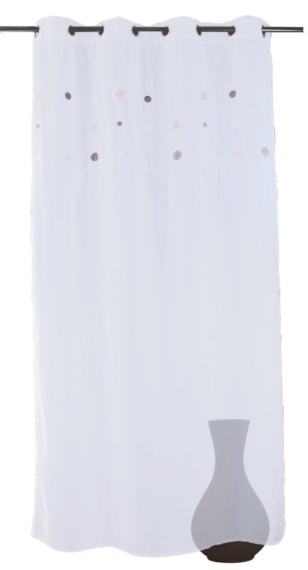 Dekoschal, mit Ösen, Farbe Creme, Design Kreise, Punkte, Bestickt, Halbtransparent, Waschbar, Maße HxB 245x140 cm