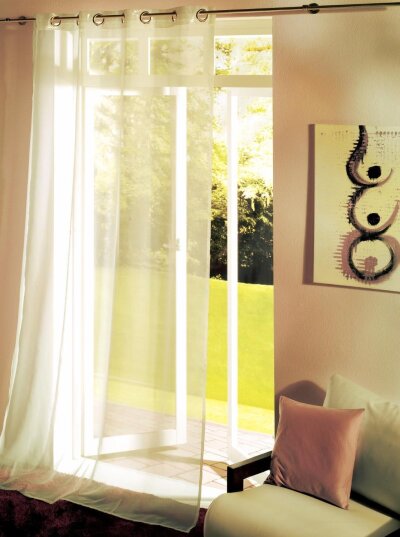 Gardine, 2 Stück, My Home, mit Ösen, Farbe Creme, Uni, Transparent, Waschbar, Maße HxB 250x140 cm