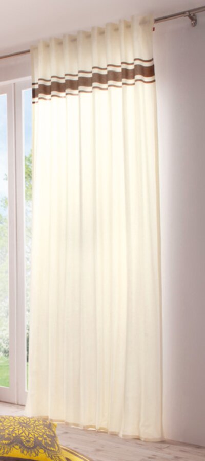 Dekoschal, Esprit Home, mit Kräuselband, Farbe Natur, Design Streifen Uni, Blickdicht, Waschbar, Maße HxB 145 x 140 cm