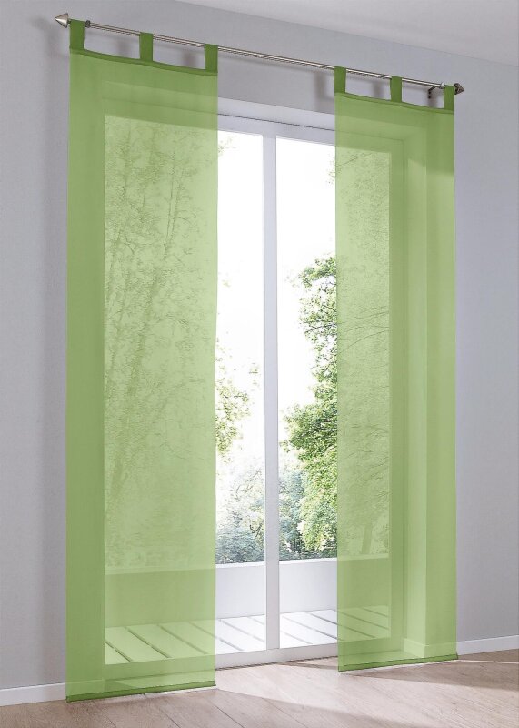 Schiebevorhang, 2er Pack, mit Schlaufen, Farbe Olivgrün, transparenter Stoff, inkl. Montageanleitung und Zubehör, Waschbar, Maße  (HxB) 245 x 057cm